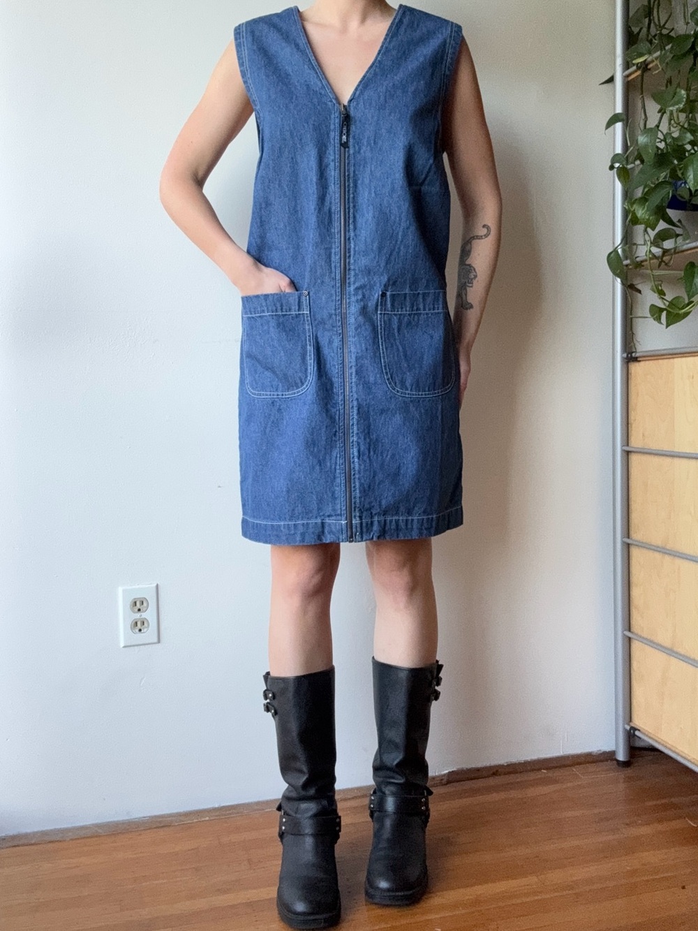 Cherokee Vintage Denim Sleeveless Zip up Dress